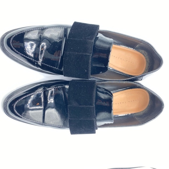 Zara Trafaluc Glossy Black Women’s Loafers with Velvet Bow EU 39 - Picture 12 of 16